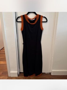 Moschino Black Mesh Midi Dress with Rust Trim